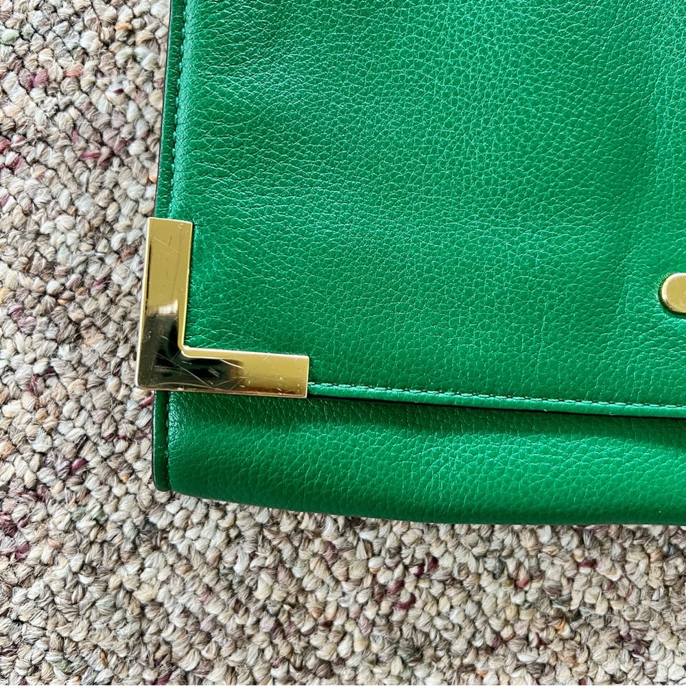Michael Kors Green Leather Shoulder Bag Clutch Purse - Picture 3 of 11